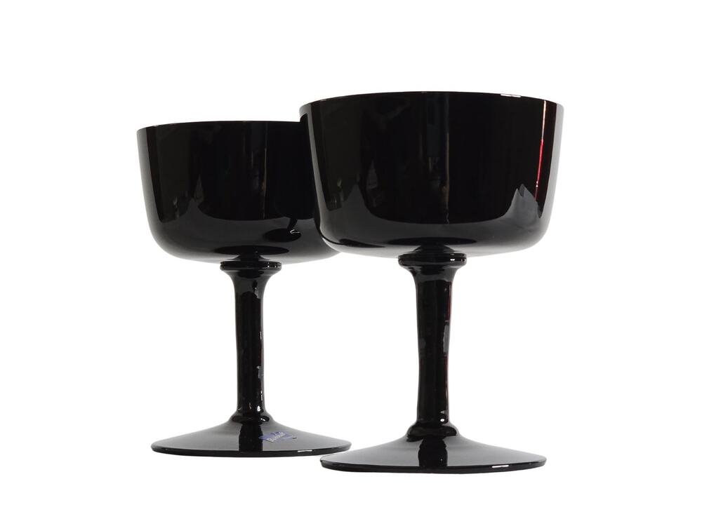 Swedish Black Crystal Champagne Coupe Glass Bjorkshult Scan Hans Christia Wagner